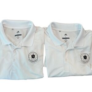 2 Adidas White Performance Golf Sporty Polo Shirt Men's Large Hampton's Club EUC